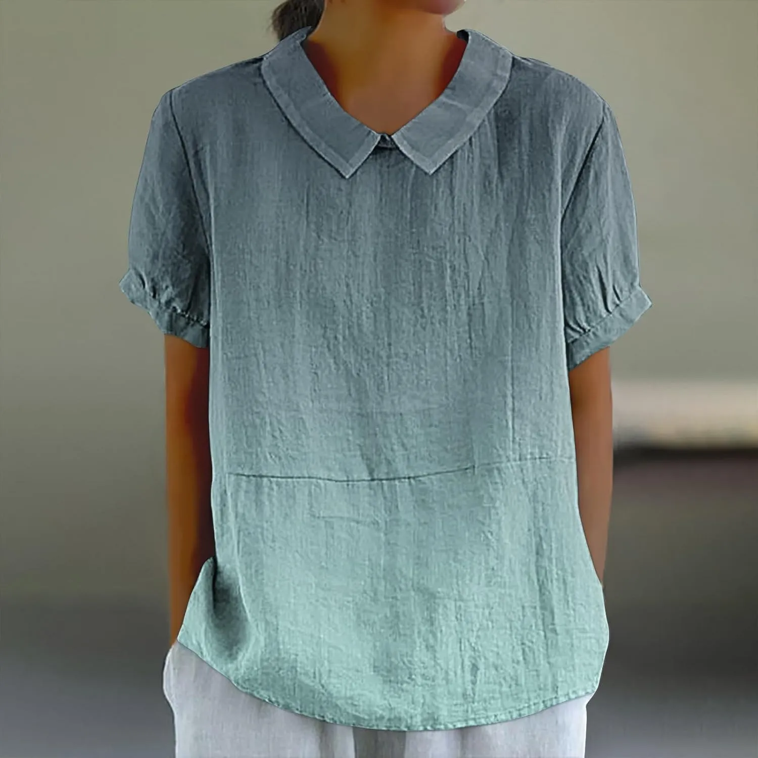 Linen Shirts for Women Summer Lightweight Short Sleeve Tunic Tshirts Cute Collared Tops Business Work Casual Blouses