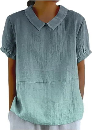 Linen Shirts for Women Summer Lightweight Short Sleeve Tunic Tshirts Cute Collared Tops Business Work Casual Blouses