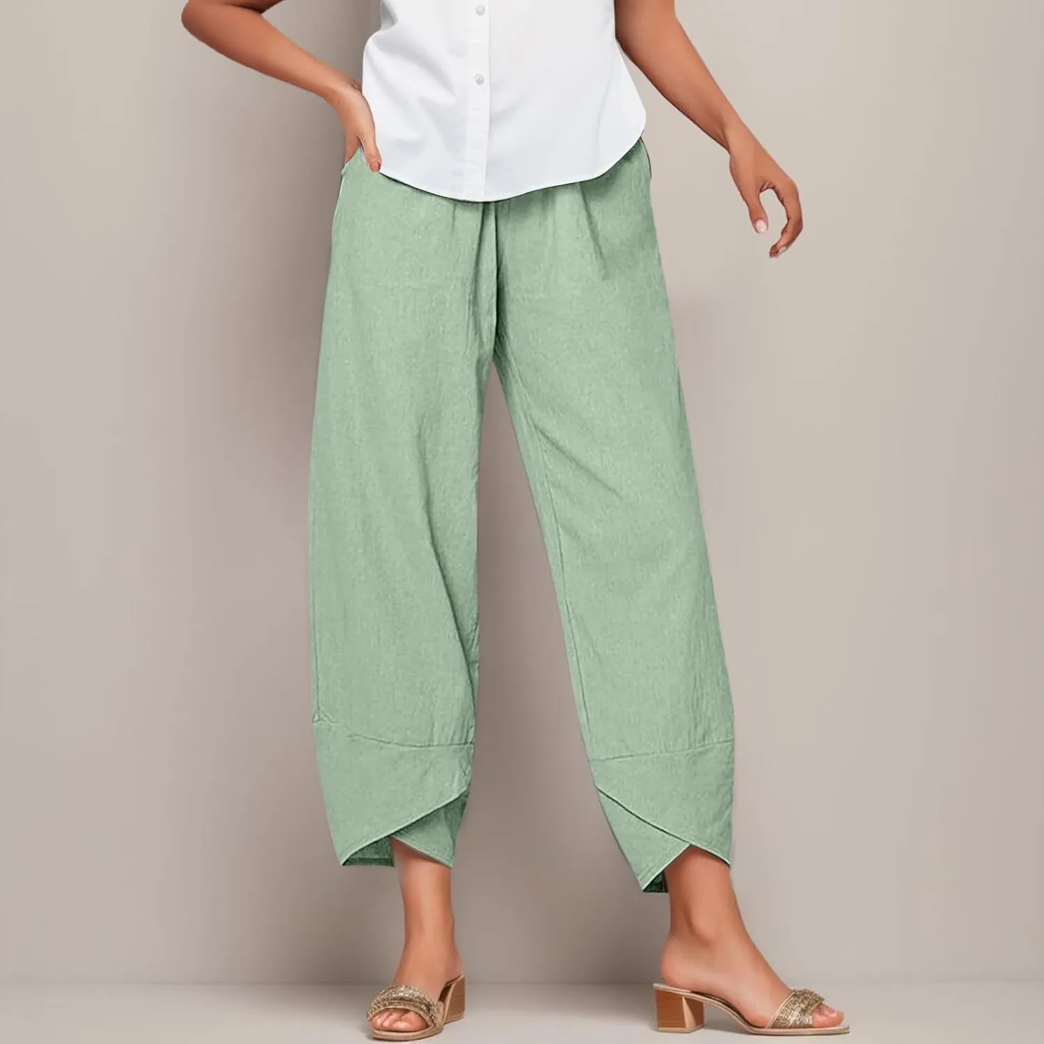 Linen Wide-Legged Pants Womens HIgh Waist Cotton Outdoor Pants with Pockets Casual Summer Linen Joggers for Women