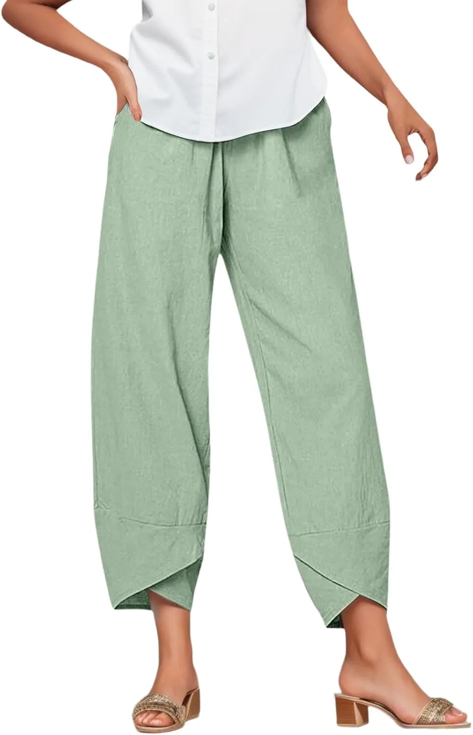 Linen Wide-Legged Pants Womens HIgh Waist Cotton Outdoor Pants with Pockets Casual Summer Linen Joggers for Women