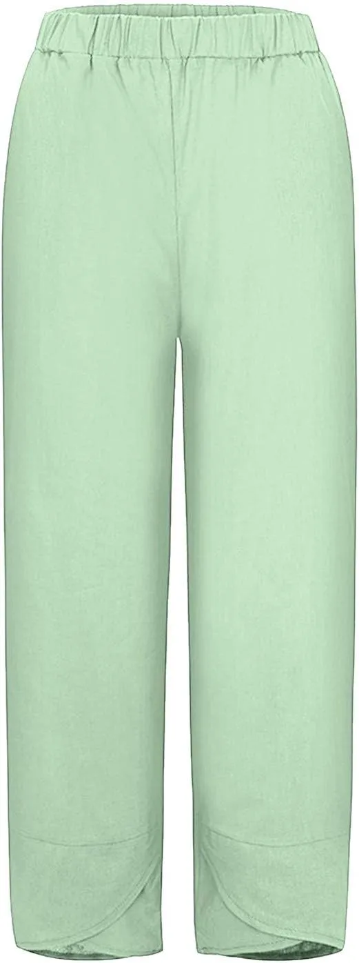 Linen Wide-Legged Pants Womens HIgh Waist Cotton Outdoor Pants with Pockets Casual Summer Linen Joggers for Women