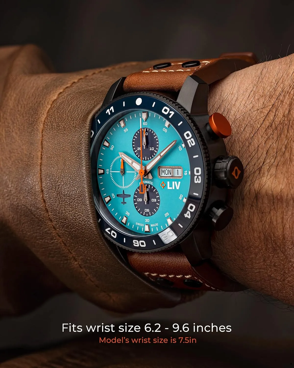 LIV P-51 Titanium 46MM Swiss Automatic Day-Date Chrono Men's Watch - Unidirectional Ceramic Bezel- High-Grade Titanium Case - Sapphire Crystal