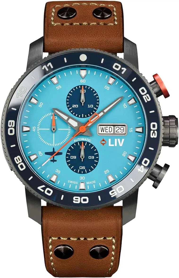 LIV P-51 Titanium 46MM Swiss Automatic Day-Date Chrono Men's Watch - Unidirectional Ceramic Bezel- High-Grade Titanium Case - Sapphire Crystal