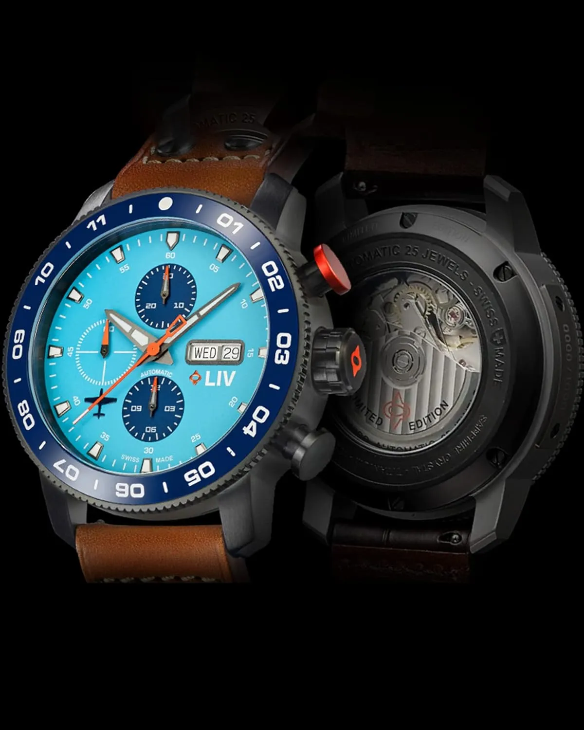 LIV P-51 Titanium 46MM Swiss Automatic Day-Date Chrono Men's Watch - Unidirectional Ceramic Bezel- High-Grade Titanium Case - Sapphire Crystal