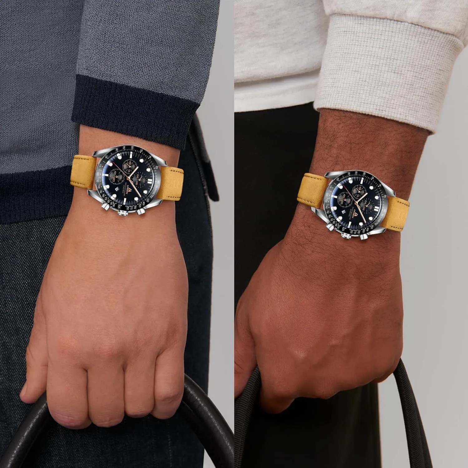 LN LENQIN Mens Watches Leather Watch Analog Quartz Watch for Men Luminous Luxury Fashion Business Casual 30M Waterproof Men's Wrist Watches with Date