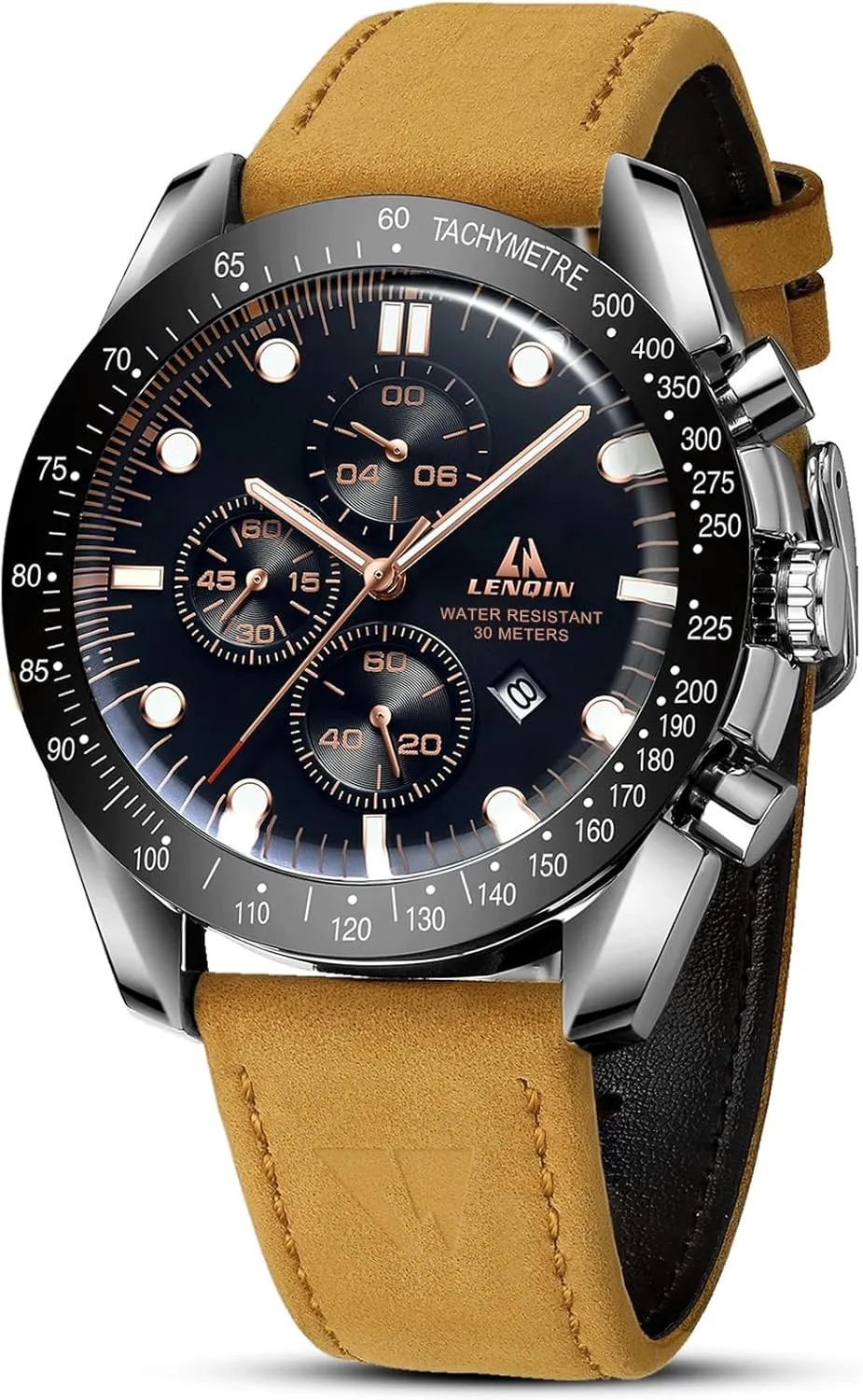 LN LENQIN Mens Watches Leather Watch Analog Quartz Watch for Men Luminous Luxury Fashion Business Casual 30M Waterproof Men's Wrist Watches with Date