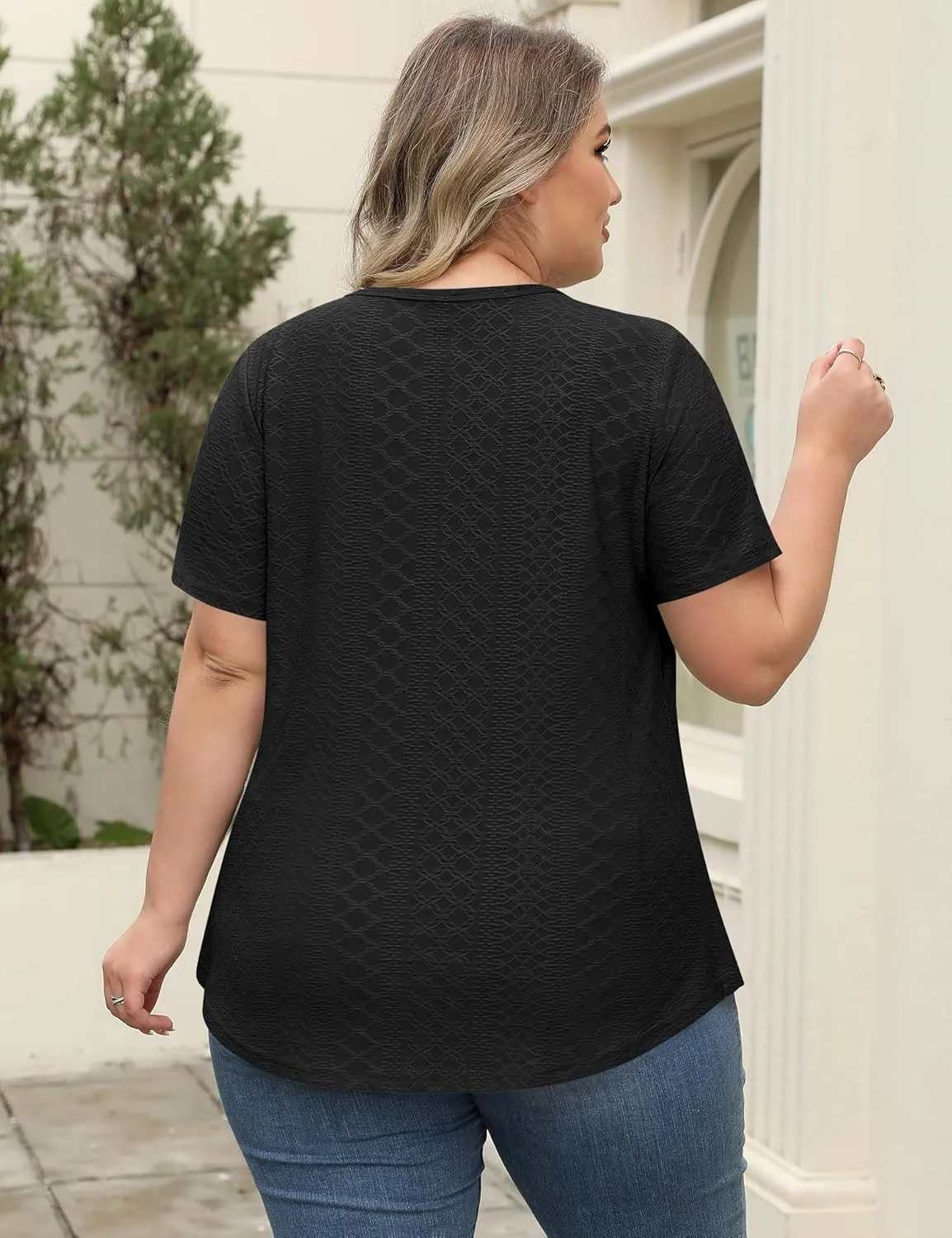LOMON Womens Plus Size Tops Short Sleeve Shirts V Neck Pleated Keyhole Blouse Summer Casual Loose Tunic Tee 1X-5X