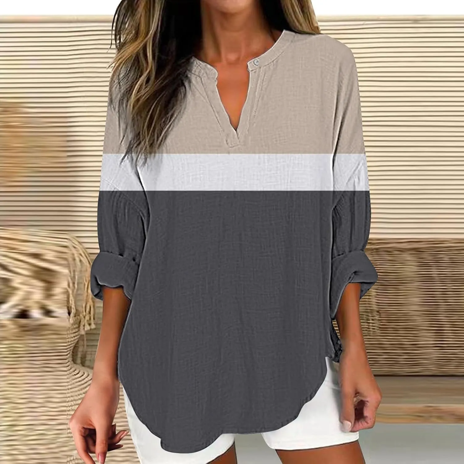 Long Sleeve Shirts for Women Boho Floral Print Button Up Dressy Casual Blouse Sexy V Neck Shirt Cute Tunic Tops