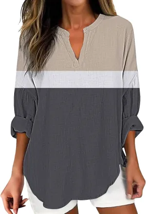 Long Sleeve Shirts for Women Boho Floral Print Button Up Dressy Casual Blouse Sexy V Neck Shirt Cute Tunic Tops