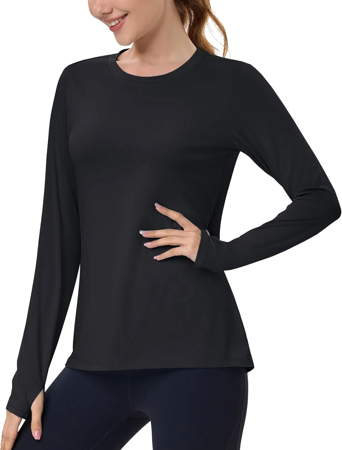 MAGCOMSEN Womens Long Sleeve Shirts UPF 80  Quick Dry Athletic Workout Tee Shirts with Thumb Holes Rash Guard Swim Tops