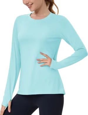 MAGCOMSEN Womens Long Sleeve Shirts UPF 80  Quick Dry Athletic Workout Tee Shirts with Thumb Holes Rash Guard Swim Tops