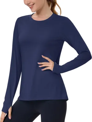 MAGCOMSEN Womens Long Sleeve Shirts UPF 80  Quick Dry Athletic Workout Tee Shirts with Thumb Holes Rash Guard Swim Tops