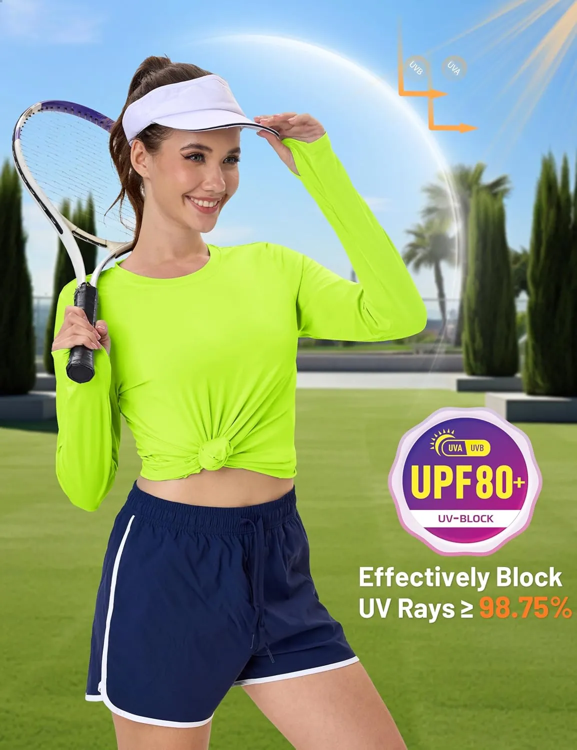 MAGCOMSEN Womens Long Sleeve Shirts UPF 80  Quick Dry Athletic Workout Tee Shirts with Thumb Holes Rash Guard Swim Tops