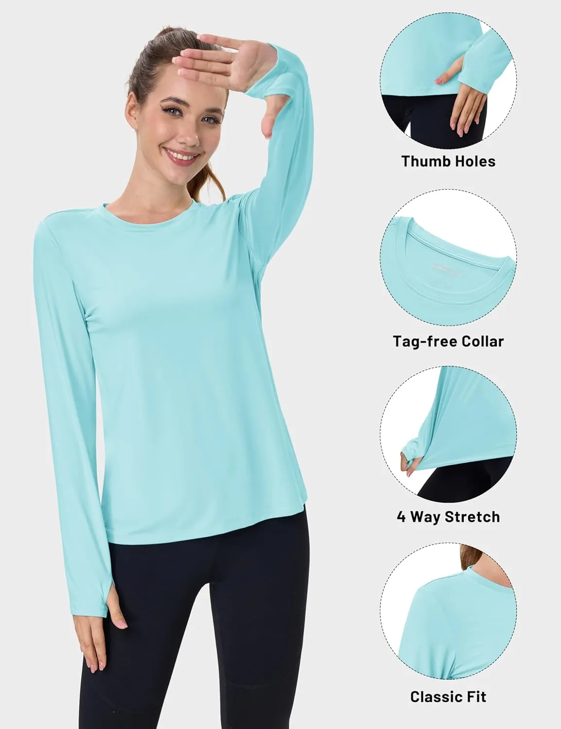 MAGCOMSEN Womens Long Sleeve Shirts UPF 80  Quick Dry Athletic Workout Tee Shirts with Thumb Holes Rash Guard Swim Tops