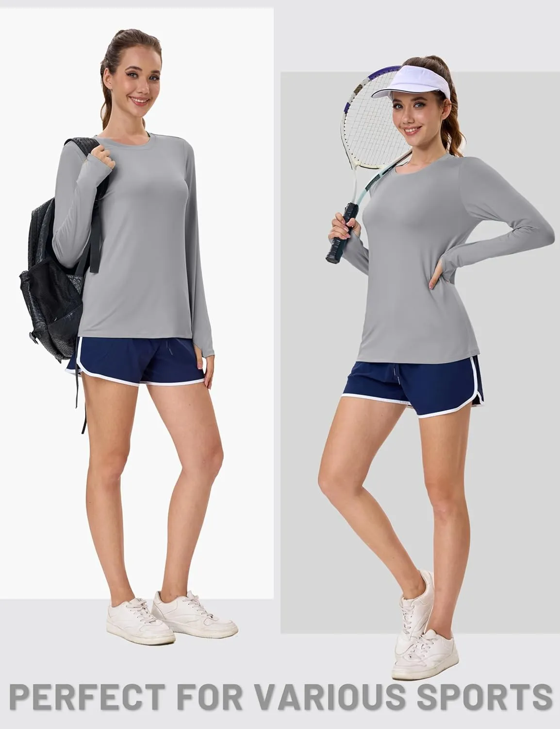 MAGCOMSEN Womens Long Sleeve Shirts UPF 80  Quick Dry Athletic Workout Tee Shirts with Thumb Holes Rash Guard Swim Tops