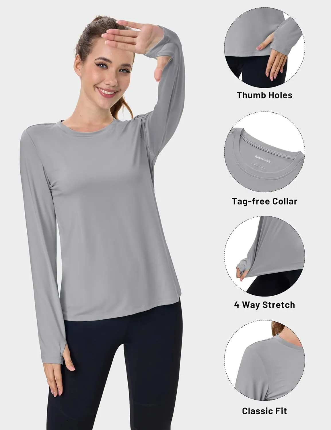 MAGCOMSEN Womens Long Sleeve Shirts UPF 80  Quick Dry Athletic Workout Tee Shirts with Thumb Holes Rash Guard Swim Tops
