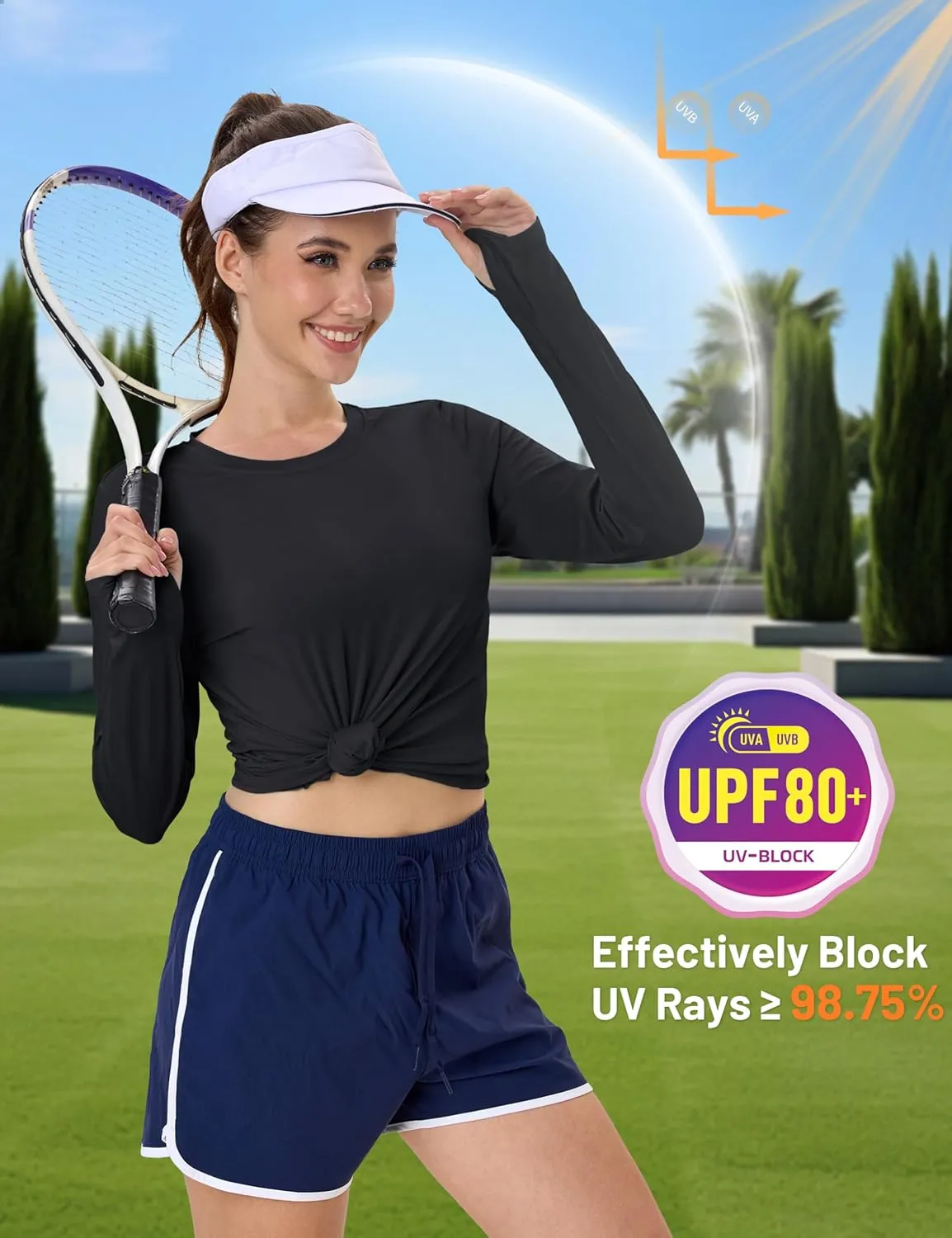 MAGCOMSEN Womens Long Sleeve Shirts UPF 80  Quick Dry Athletic Workout Tee Shirts with Thumb Holes Rash Guard Swim Tops