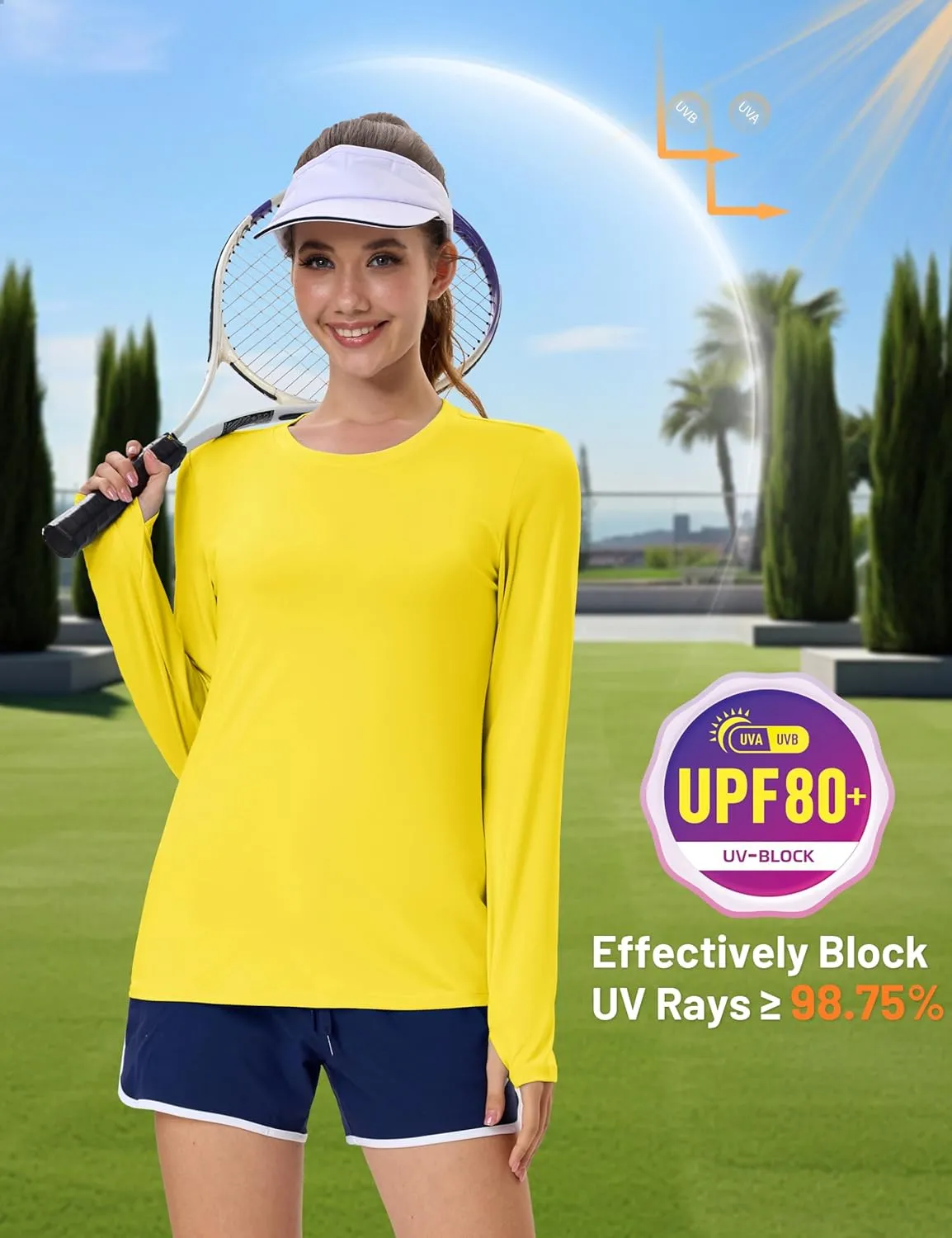 MAGCOMSEN Womens Long Sleeve Shirts UPF 80  Quick Dry Athletic Workout Tee Shirts with Thumb Holes Rash Guard Swim Tops
