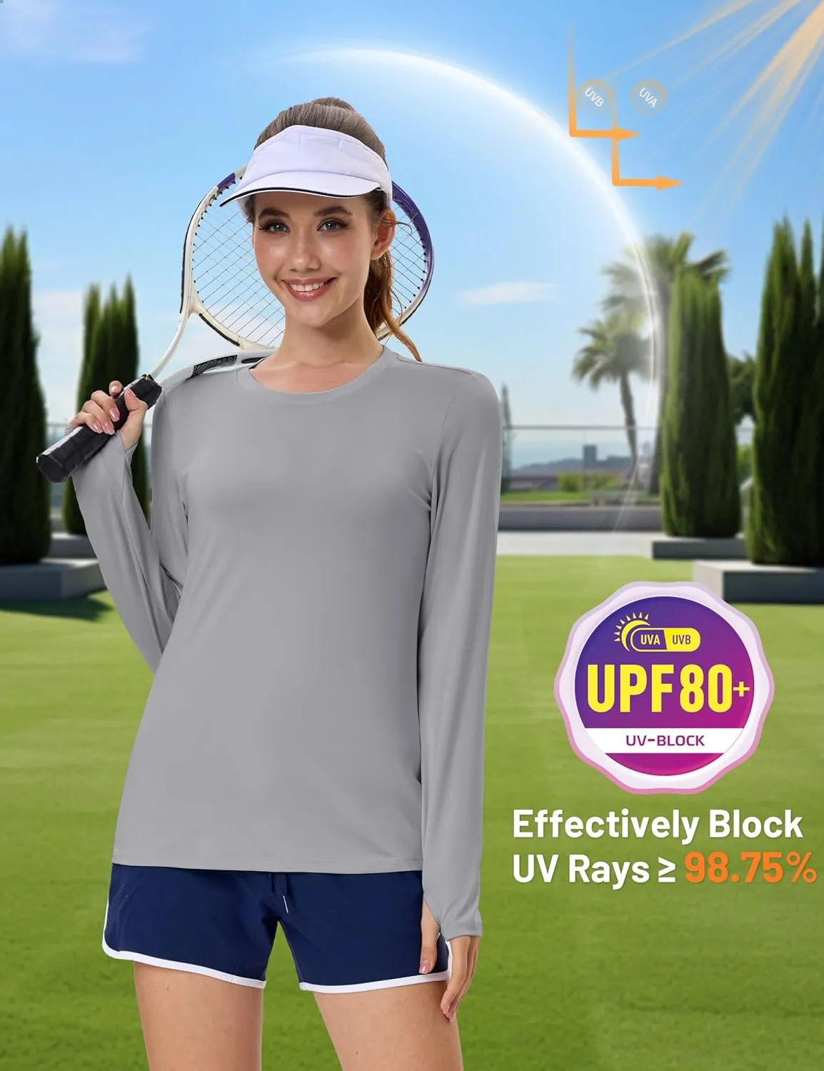 MAGCOMSEN Womens Long Sleeve Shirts UPF 80  Quick Dry Athletic Workout Tee Shirts with Thumb Holes Rash Guard Swim Tops