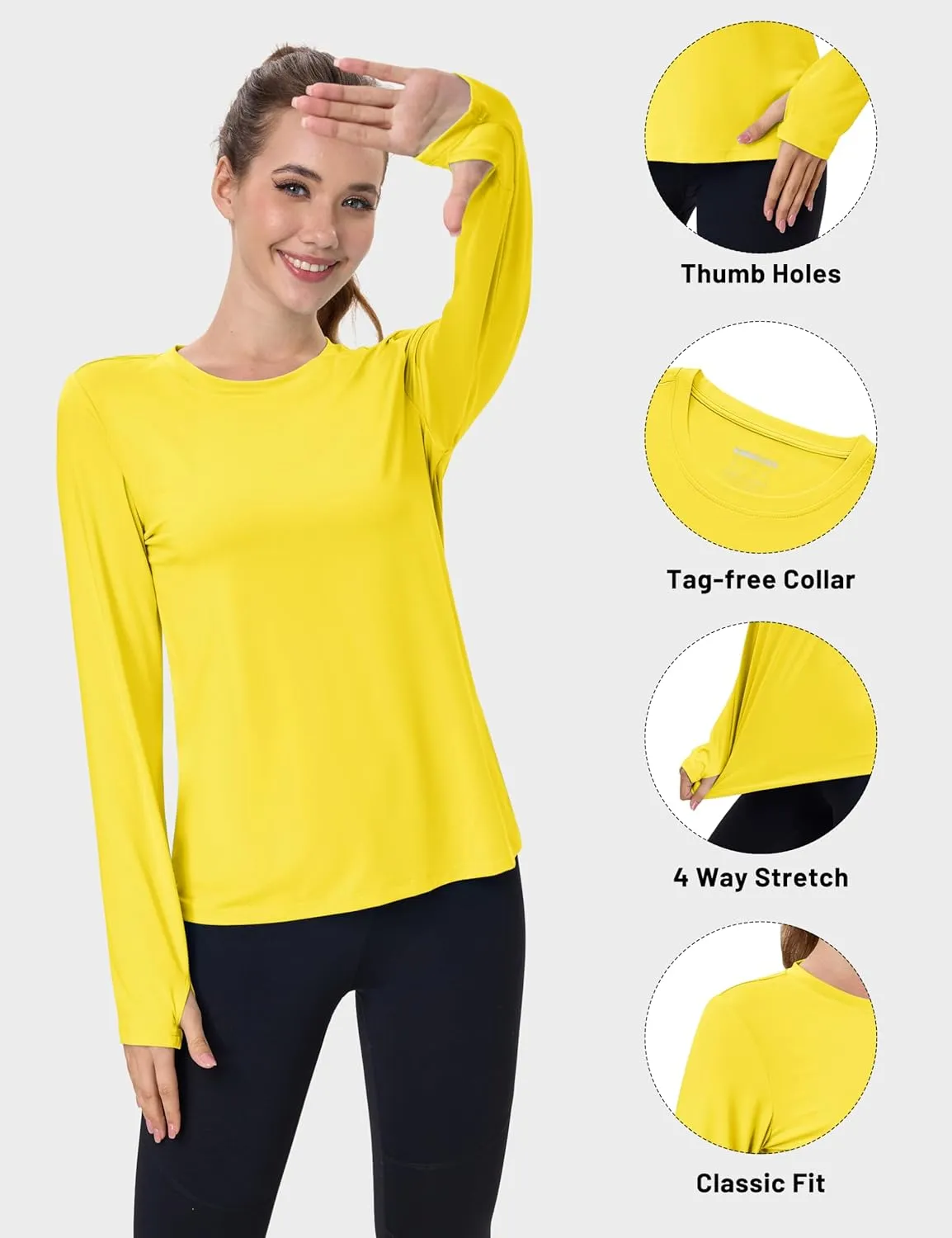 MAGCOMSEN Womens Long Sleeve Shirts UPF 80  Quick Dry Athletic Workout Tee Shirts with Thumb Holes Rash Guard Swim Tops