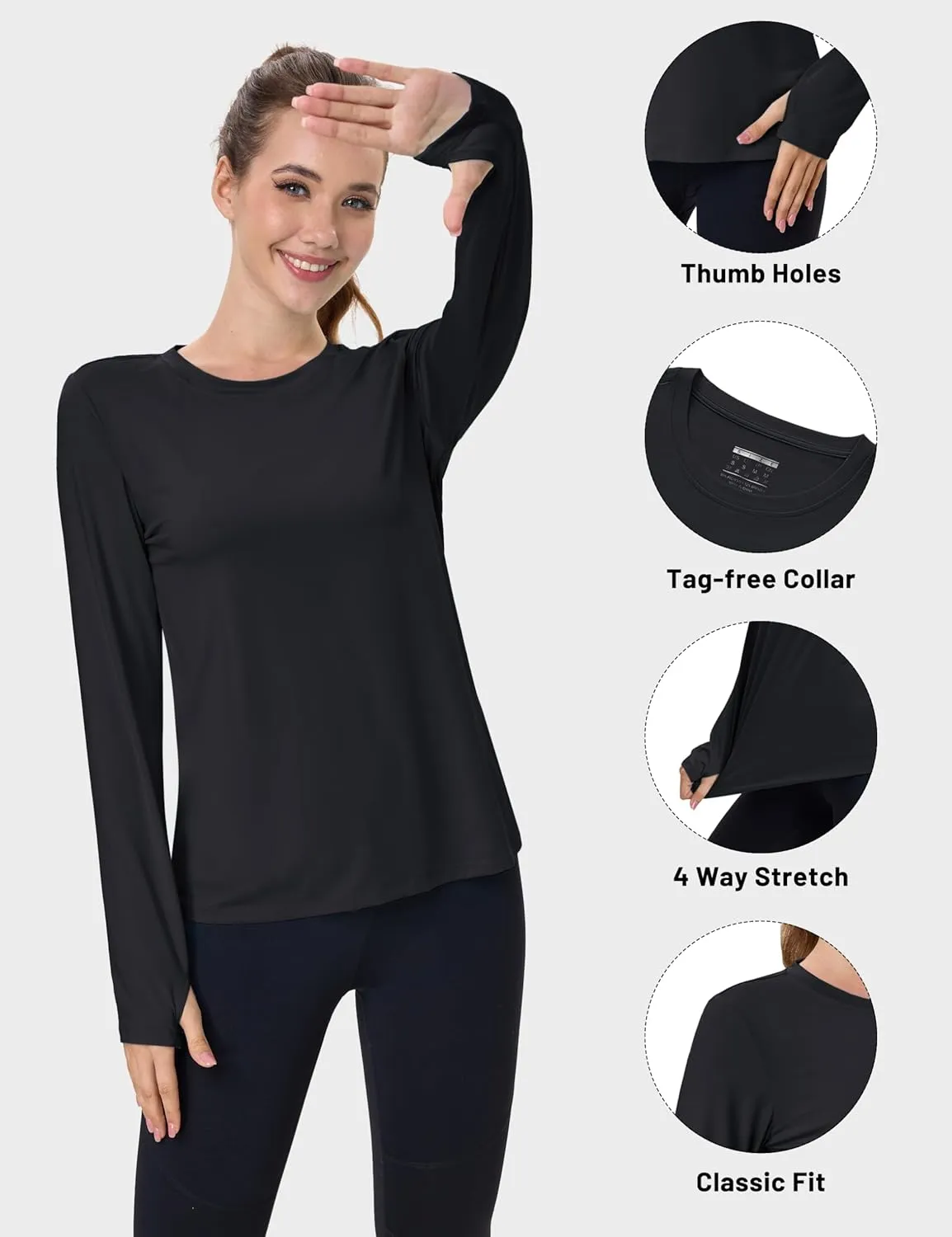 MAGCOMSEN Womens Long Sleeve Shirts UPF 80  Quick Dry Athletic Workout Tee Shirts with Thumb Holes Rash Guard Swim Tops