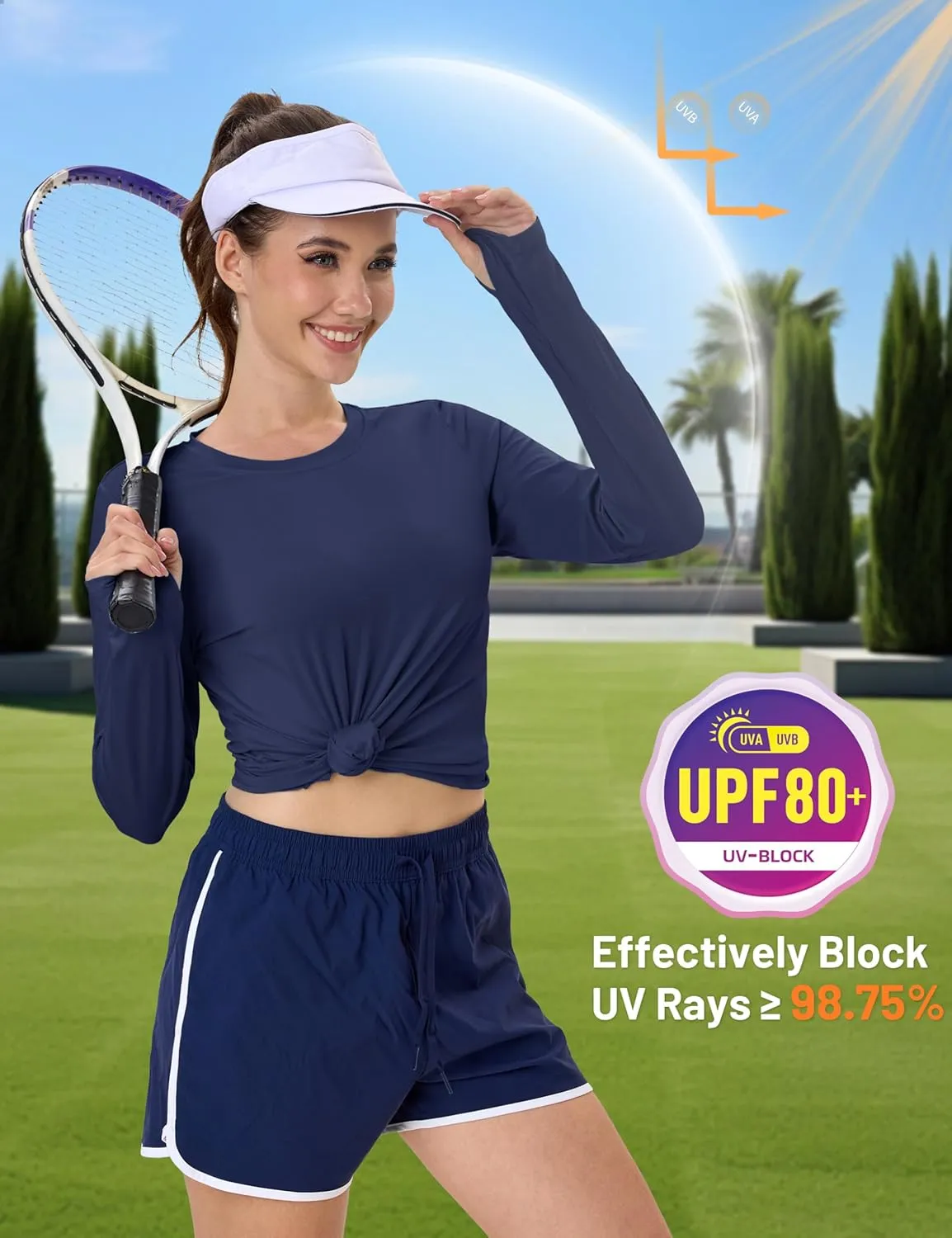 MAGCOMSEN Womens Long Sleeve Shirts UPF 80  Quick Dry Athletic Workout Tee Shirts with Thumb Holes Rash Guard Swim Tops