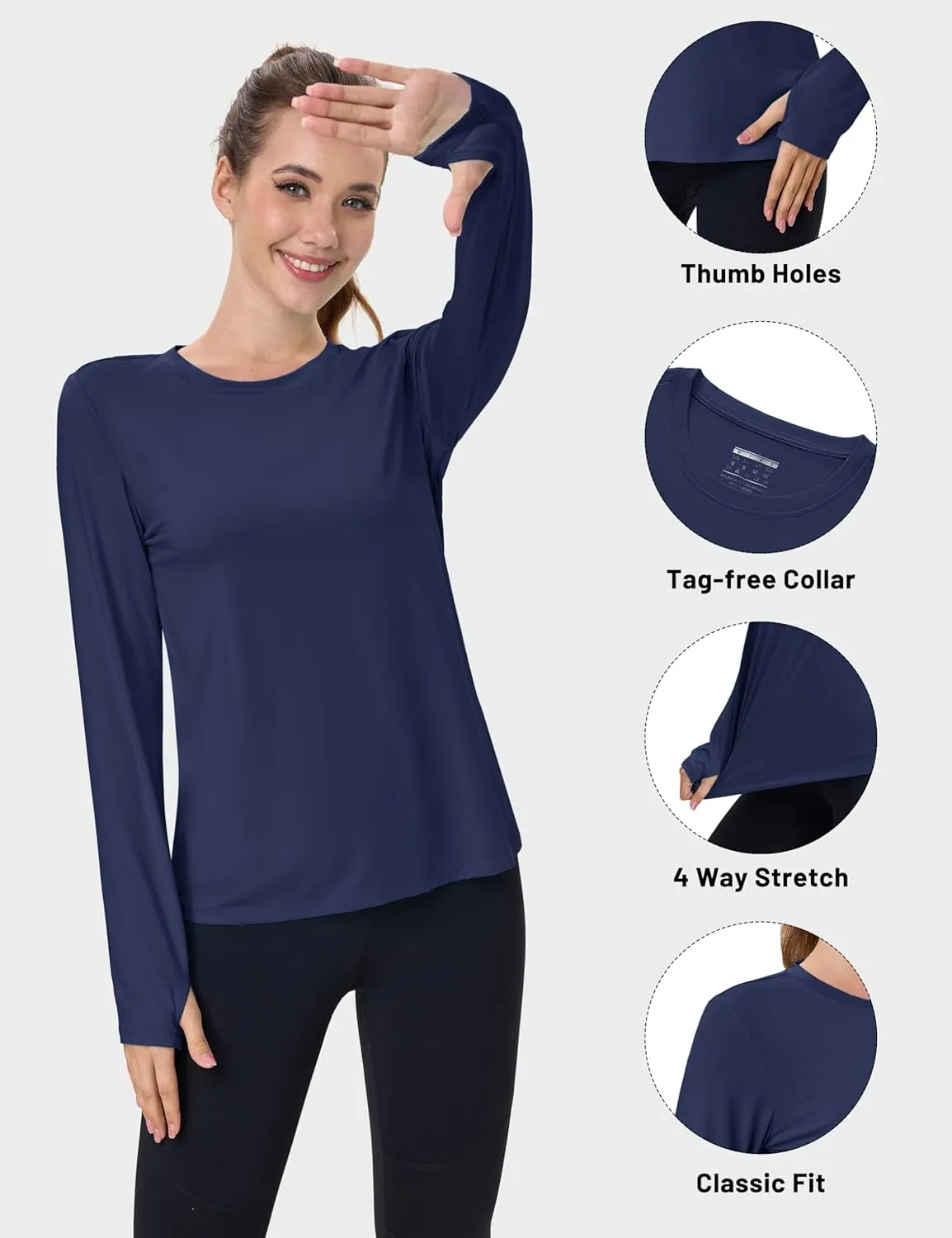 MAGCOMSEN Womens Long Sleeve Shirts UPF 80  Quick Dry Athletic Workout Tee Shirts with Thumb Holes Rash Guard Swim Tops