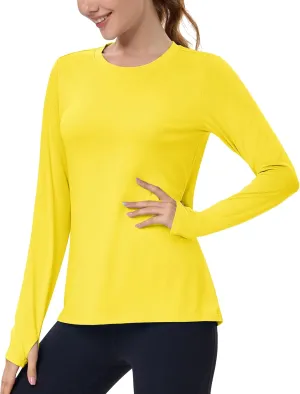 MAGCOMSEN Womens Long Sleeve Shirts UPF 80  Quick Dry Athletic Workout Tee Shirts with Thumb Holes Rash Guard Swim Tops