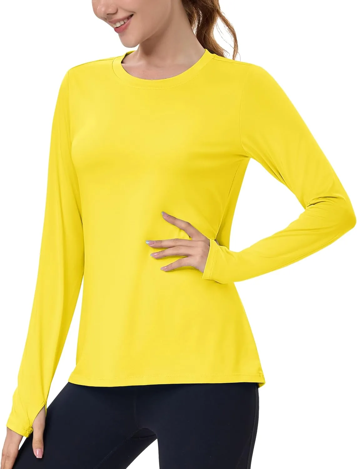 MAGCOMSEN Womens Long Sleeve Shirts UPF 80  Quick Dry Athletic Workout Tee Shirts with Thumb Holes Rash Guard Swim Tops