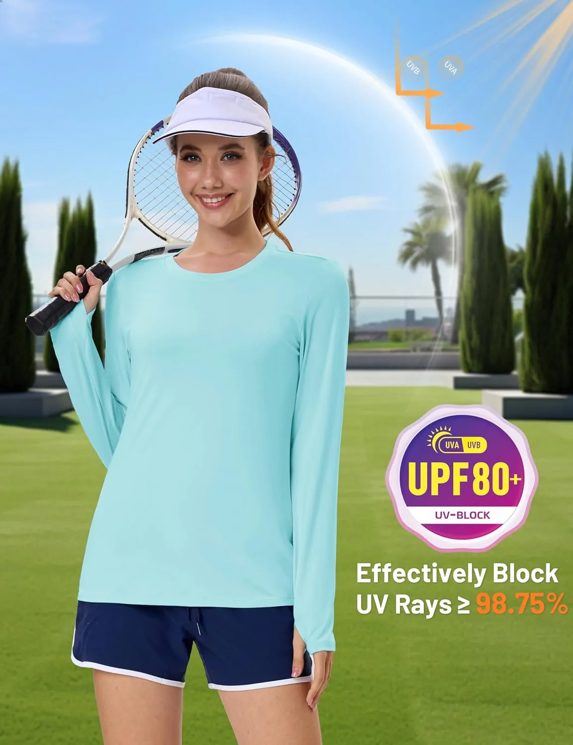 MAGCOMSEN Womens Long Sleeve Shirts UPF 80  Quick Dry Athletic Workout Tee Shirts with Thumb Holes Rash Guard Swim Tops