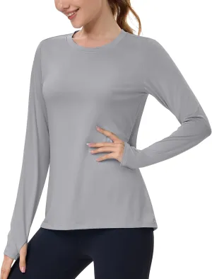 MAGCOMSEN Womens Long Sleeve Shirts UPF 80  Quick Dry Athletic Workout Tee Shirts with Thumb Holes Rash Guard Swim Tops