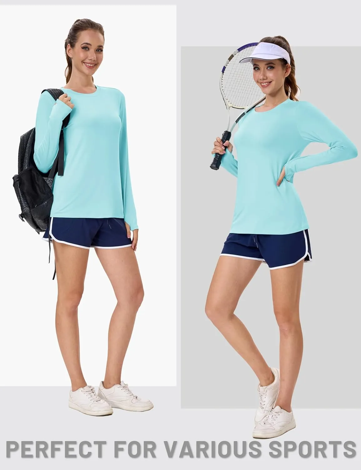 MAGCOMSEN Womens Long Sleeve Shirts UPF 80  Quick Dry Athletic Workout Tee Shirts with Thumb Holes Rash Guard Swim Tops
