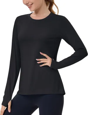 MAGCOMSEN Womens Long Sleeve Shirts UPF 80  Quick Dry Athletic Workout Tee Shirts with Thumb Holes Rash Guard Swim Tops