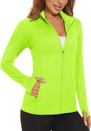 MAGCOMSEN Women's UPF 50  Lightweight Athletic Jacket Sun Protection Full Zip Long Sleeve Shirts Hiking Outdoor Pockets