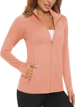 MAGCOMSEN Women's UPF 50  Lightweight Athletic Jacket Sun Protection Full Zip Long Sleeve Shirts Hiking Outdoor Pockets