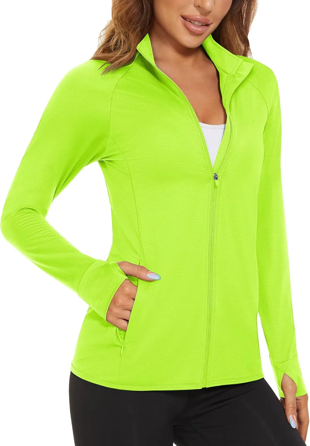 MAGCOMSEN Women's UPF 50  Lightweight Athletic Jacket Sun Protection Full Zip Long Sleeve Shirts Hiking Outdoor Pockets