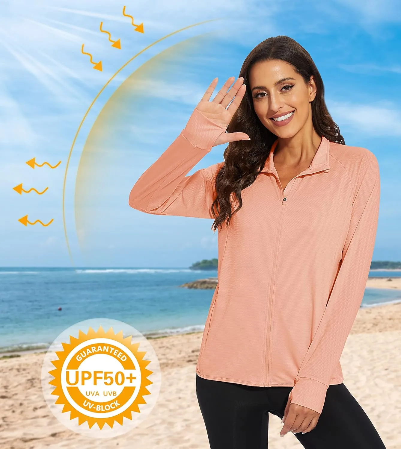 MAGCOMSEN Women's UPF 50  Lightweight Athletic Jacket Sun Protection Full Zip Long Sleeve Shirts Hiking Outdoor Pockets