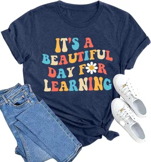MAIHUN Women Teacher Life Shirt Teacher Gift Short Sleeve Shirts It s a Beautiful Day for Learning T-Shirt