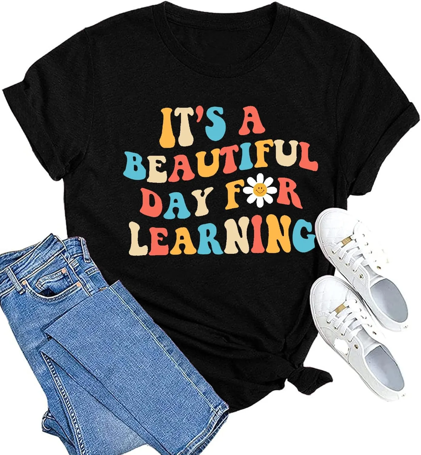MAIHUN Women Teacher Life Shirt Teacher Gift Short Sleeve Shirts It s a Beautiful Day for Learning T-Shirt