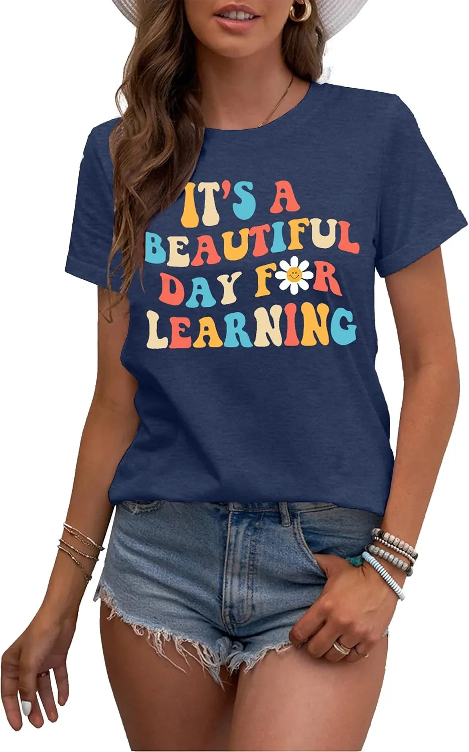 MAIHUN Women Teacher Life Shirt Teacher Gift Short Sleeve Shirts It s a Beautiful Day for Learning T-Shirt