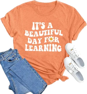 MAIHUN Women Teacher Life Shirt Teacher Gift Short Sleeve Shirts It s a Beautiful Day for Learning T-Shirt