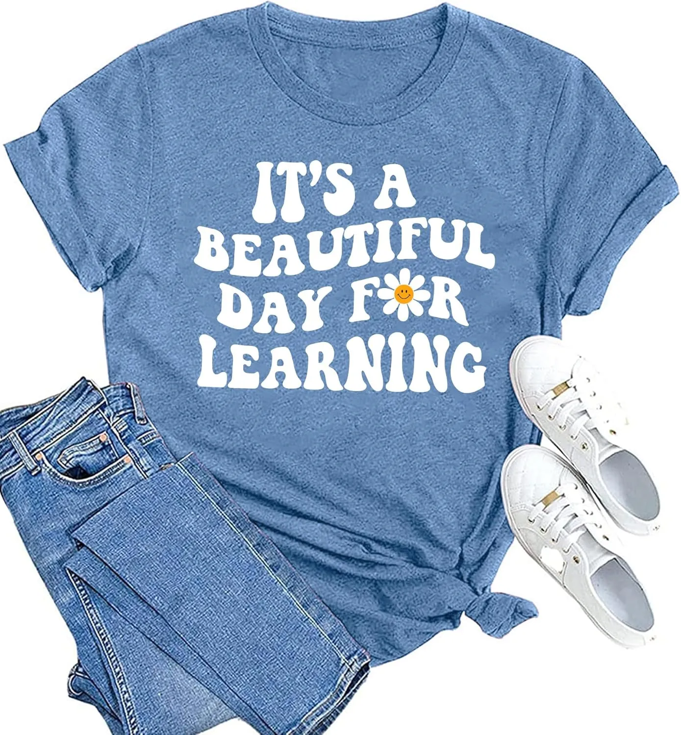 MAIHUN Women Teacher Life Shirt Teacher Gift Short Sleeve Shirts It s a Beautiful Day for Learning T-Shirt