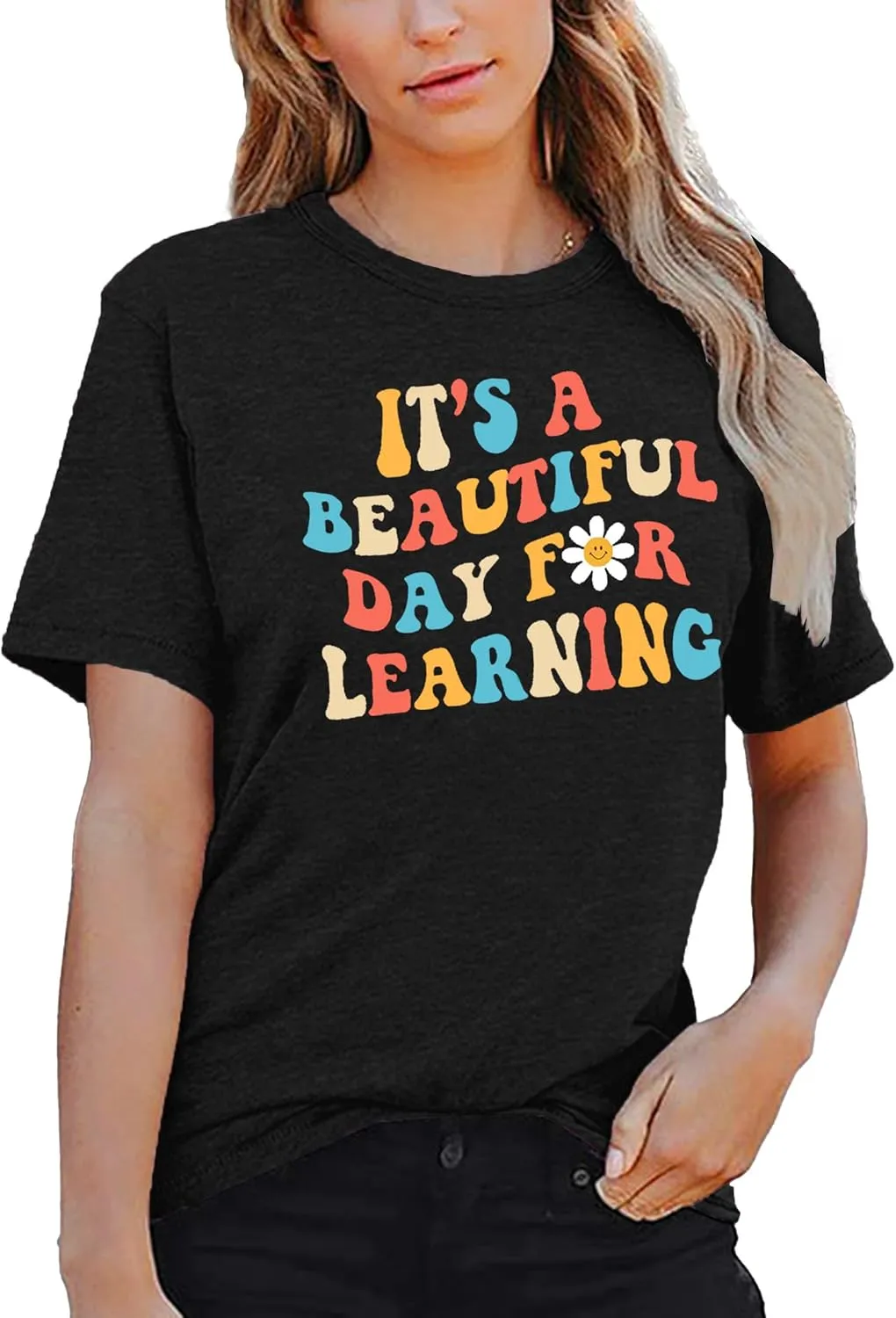 MAIHUN Women Teacher Life Shirt Teacher Gift Short Sleeve Shirts It s a Beautiful Day for Learning T-Shirt