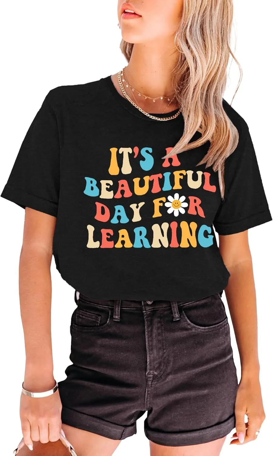 MAIHUN Women Teacher Life Shirt Teacher Gift Short Sleeve Shirts It s a Beautiful Day for Learning T-Shirt