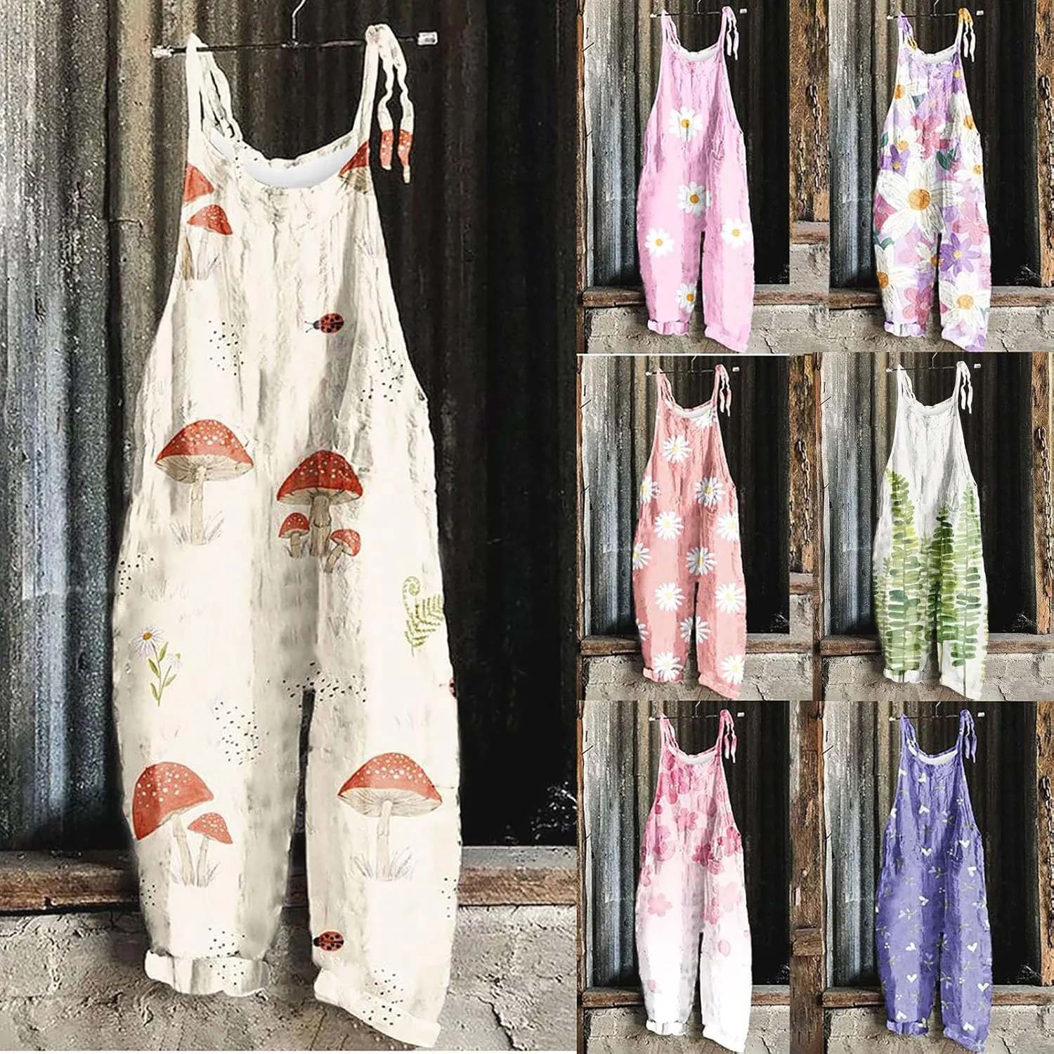 maisdgop Workout Romper for Women 2025 Summer Casual Sleeveless Spaghetti Strap Overalls Cute Floral Print Hippie Jumpsuits
