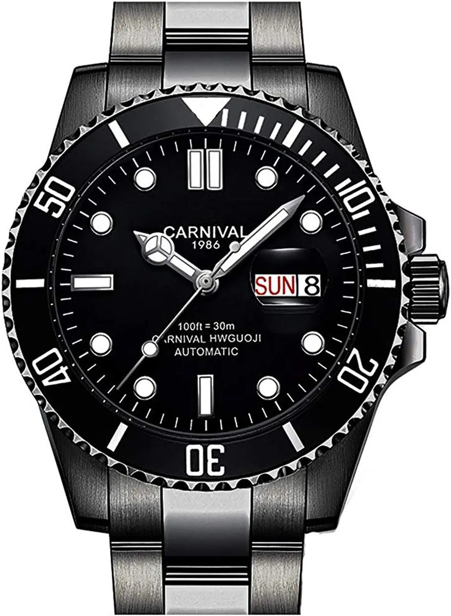 MASTOP Men Automatic Watch Classic Rotating Bezel Analog Watch Men's Diver Dress Watches Day Week Luxury Watch