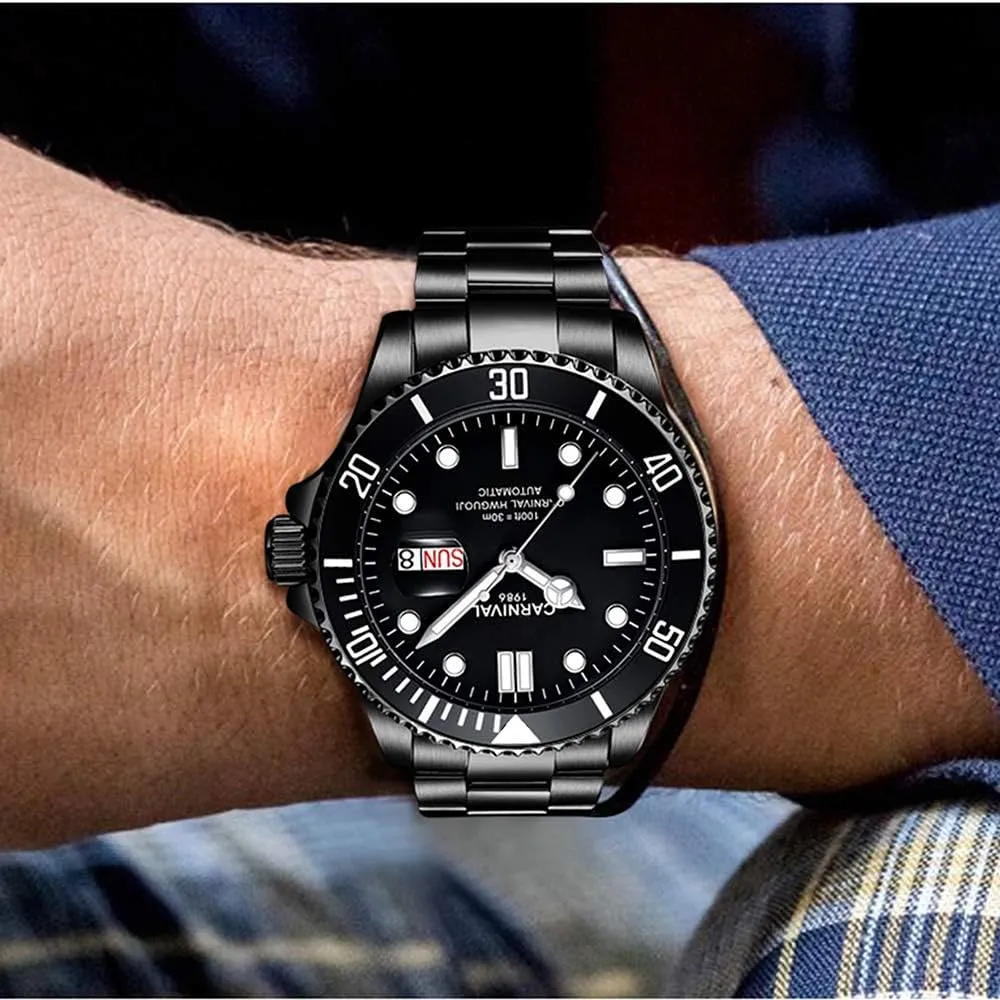 MASTOP Men Automatic Watch Classic Rotating Bezel Analog Watch Men's Diver Dress Watches Day Week Luxury Watch