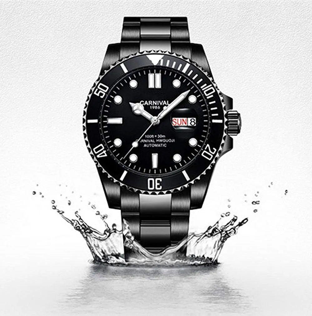 MASTOP Men Automatic Watch Classic Rotating Bezel Analog Watch Men's Diver Dress Watches Day Week Luxury Watch