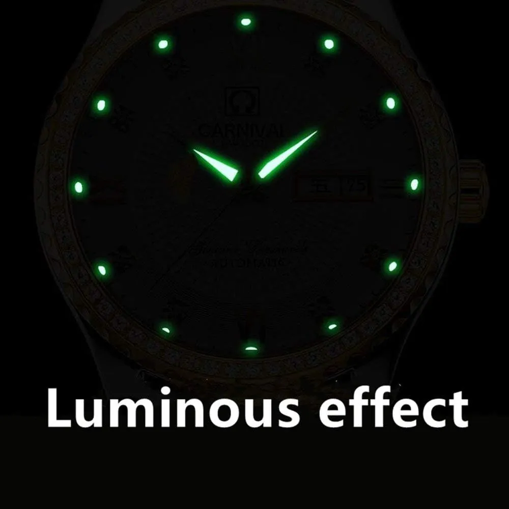 MASTOP Men's Business Automatic Self Wind Watch Stainless Steel Waterproof Luminous Bezel Inlay Crystals Watch