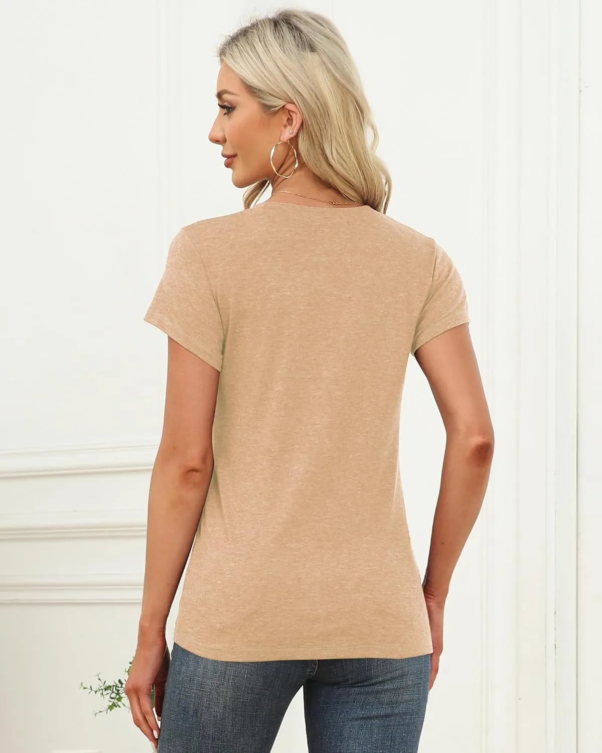 Memorose Womens Short Sleeve Tops Summer T Shirts Round Neck Causal Fashion Basic Tee